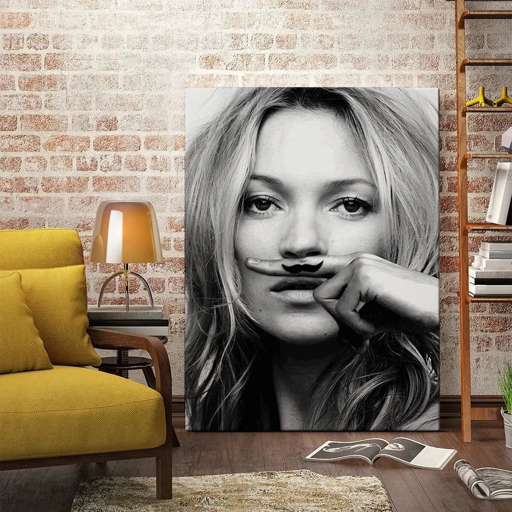 Kate Moss Moustache Canvas Print Kate Moss Moustache Canvas Print wall art product S Megalos