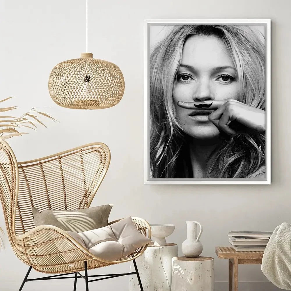 Kate Moss Moustache Canvas Print Kate Moss Moustache Canvas Print wall art product S Megalos