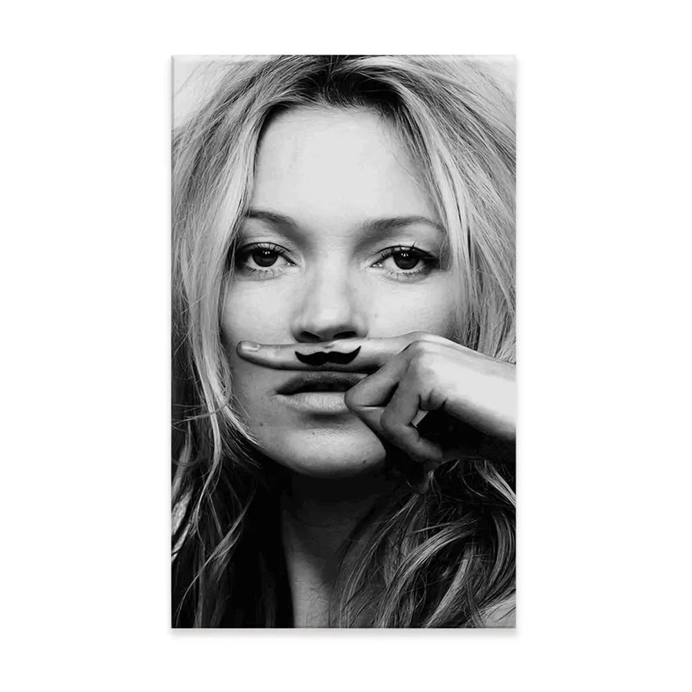 Kate Moss Moustache Canvas Print Kate Moss Moustache Canvas Print wall art product S Megalos