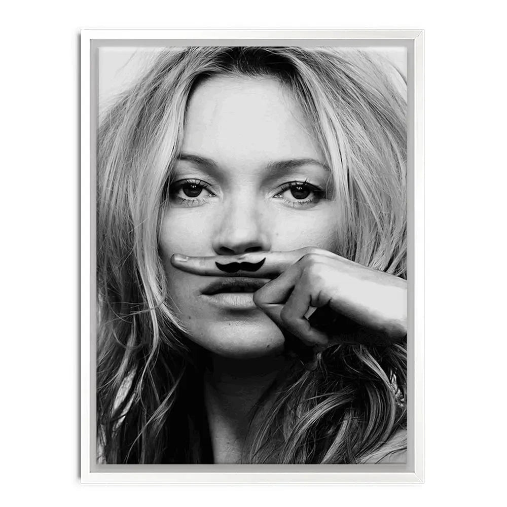 Kate Moss Moustache Canvas Print Kate Moss Moustache Canvas Print wall art product S Megalos