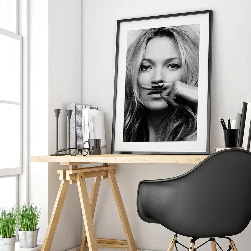 Kate Moss Moustache Framed Art Print Kate Moss Moustache Framed Art Print wall art product S Megalos