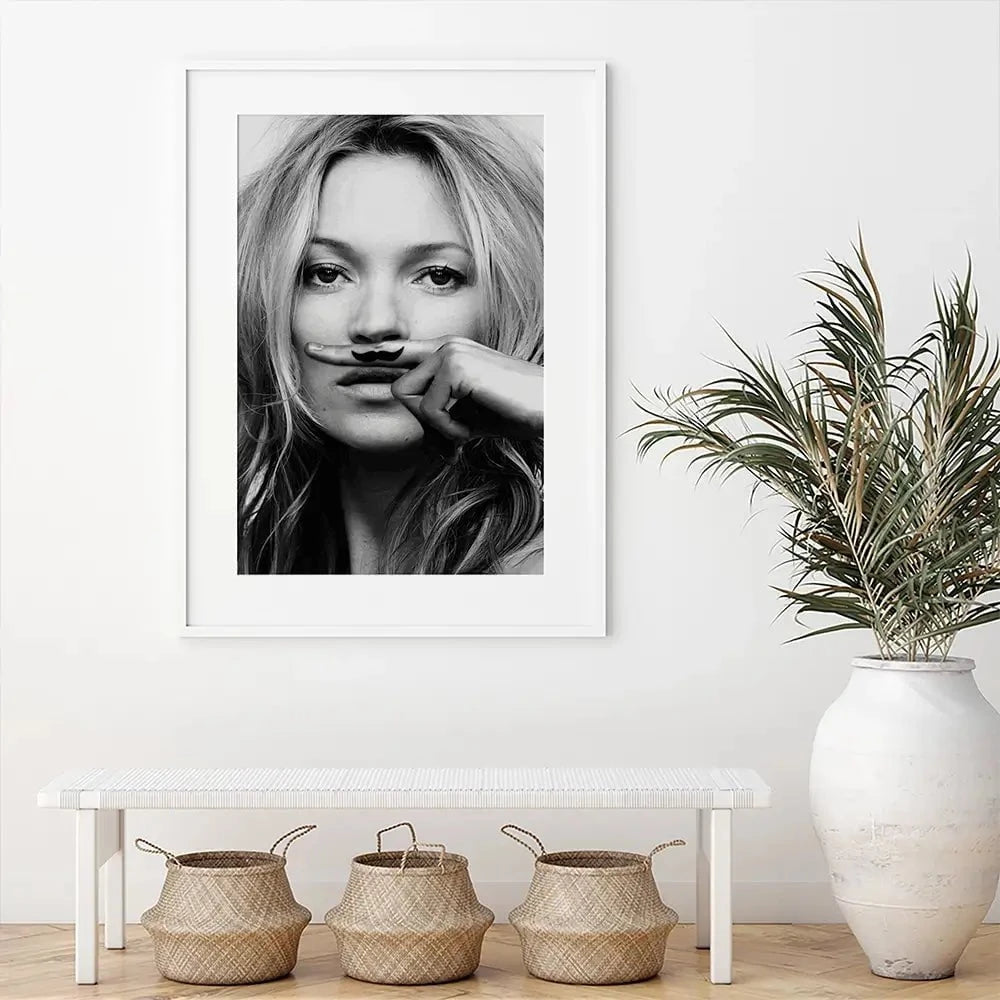 Kate Moss Moustache Framed Art Print Kate Moss Moustache Framed Art Print wall art product S Megalos
