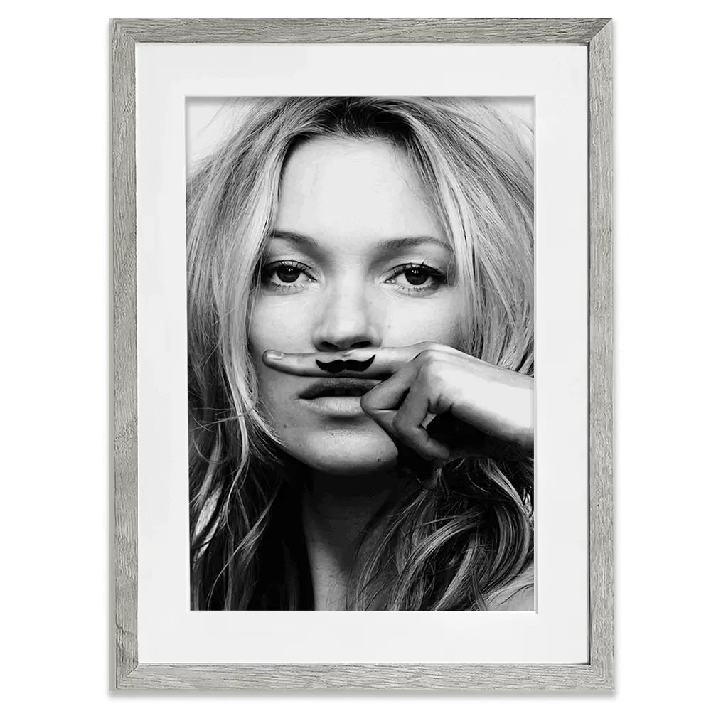 Kate Moss Moustache Framed Art Print Kate Moss Moustache Framed Art Print wall art product S Megalos