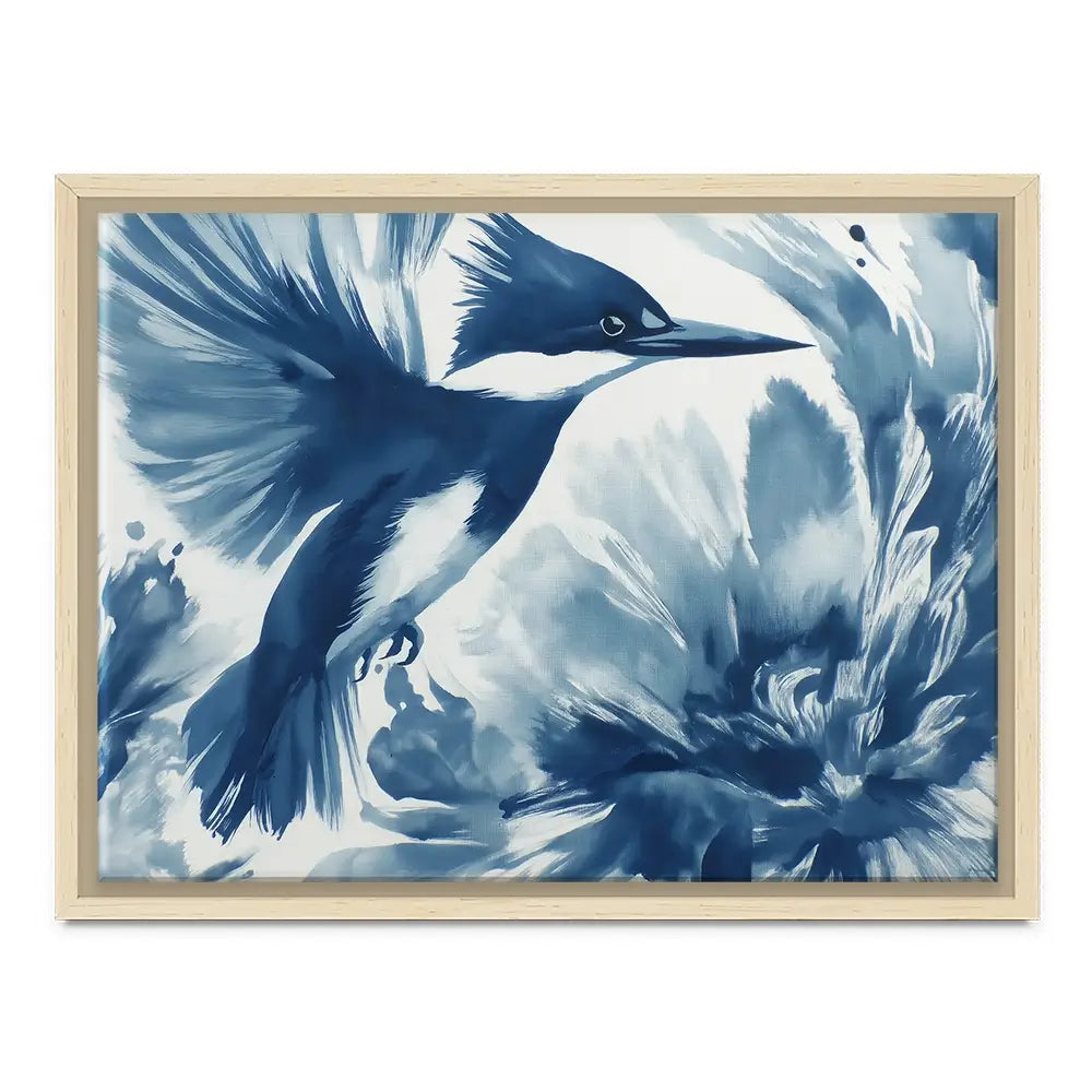 Kingfisher In Motion Indigo Wash Canvas Print Kingfisher In Motion Indigo Wash Canvas Print wall art product Chromatic Storm Studio