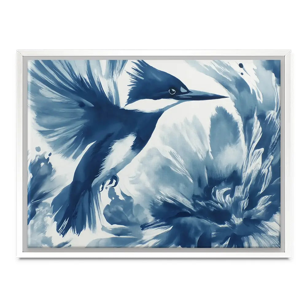 Kingfisher In Motion Indigo Wash Canvas Print Kingfisher In Motion Indigo Wash Canvas Print wall art product Chromatic Storm Studio
