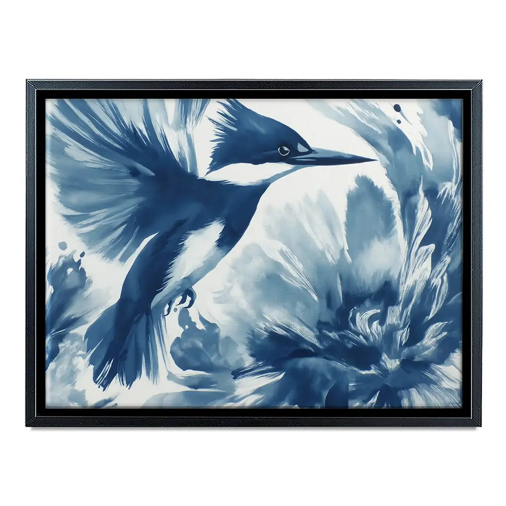 Kingfisher In Motion Indigo Wash Canvas Print Kingfisher In Motion Indigo Wash Canvas Print wall art product Chromatic Storm Studio