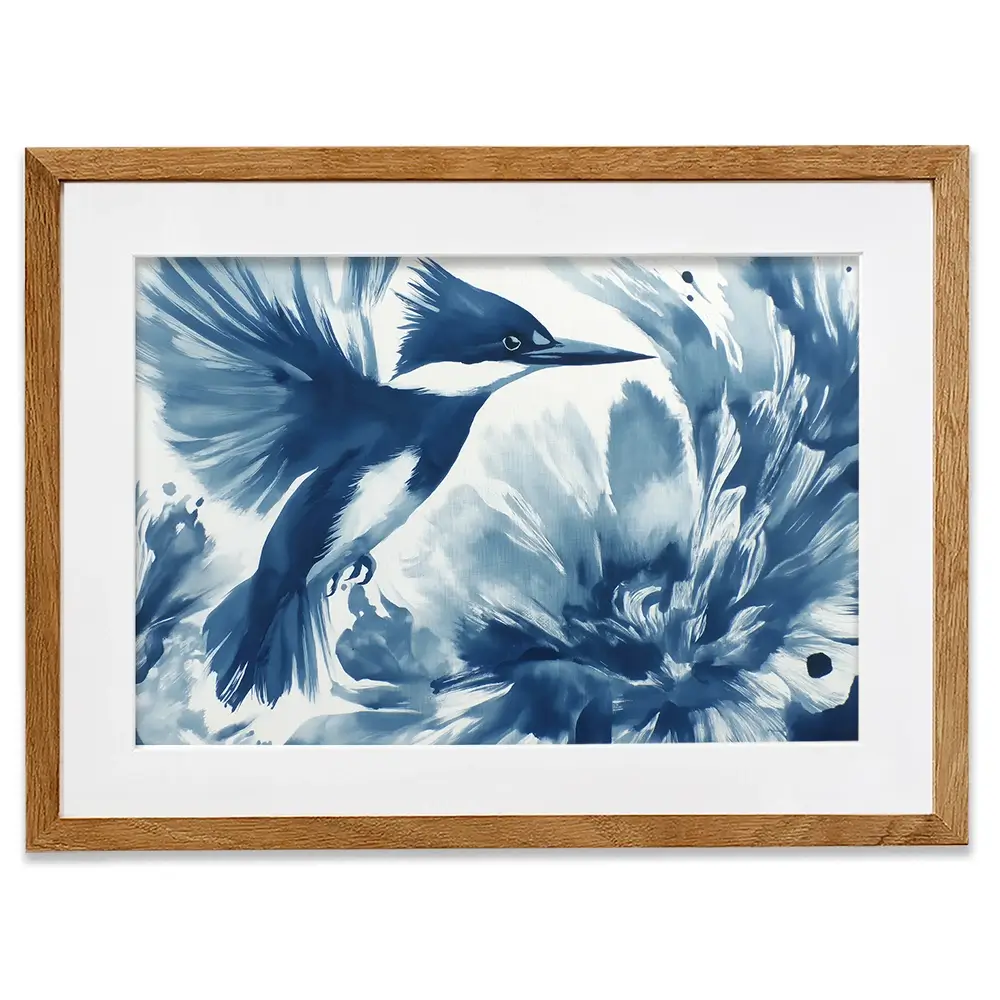 Kingfisher In Motion Indigo Wash Framed Art Print Kingfisher In Motion Indigo Wash Framed Art Print wall art product Chromatic Storm Studio