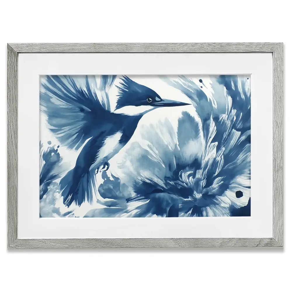 Kingfisher In Motion Indigo Wash Framed Art Print Kingfisher In Motion Indigo Wash Framed Art Print wall art product Chromatic Storm Studio
