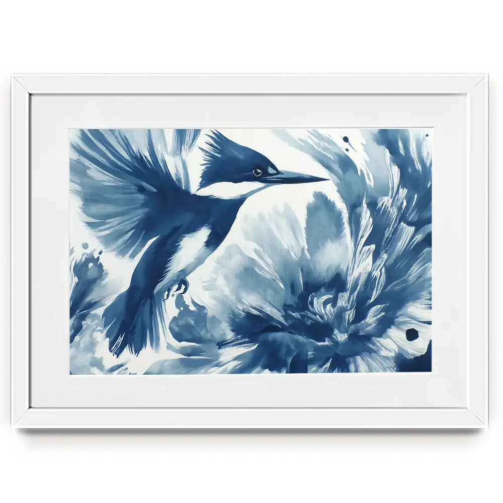 Kingfisher In Motion Indigo Wash Framed Art Print Kingfisher In Motion Indigo Wash Framed Art Print wall art product Chromatic Storm Studio