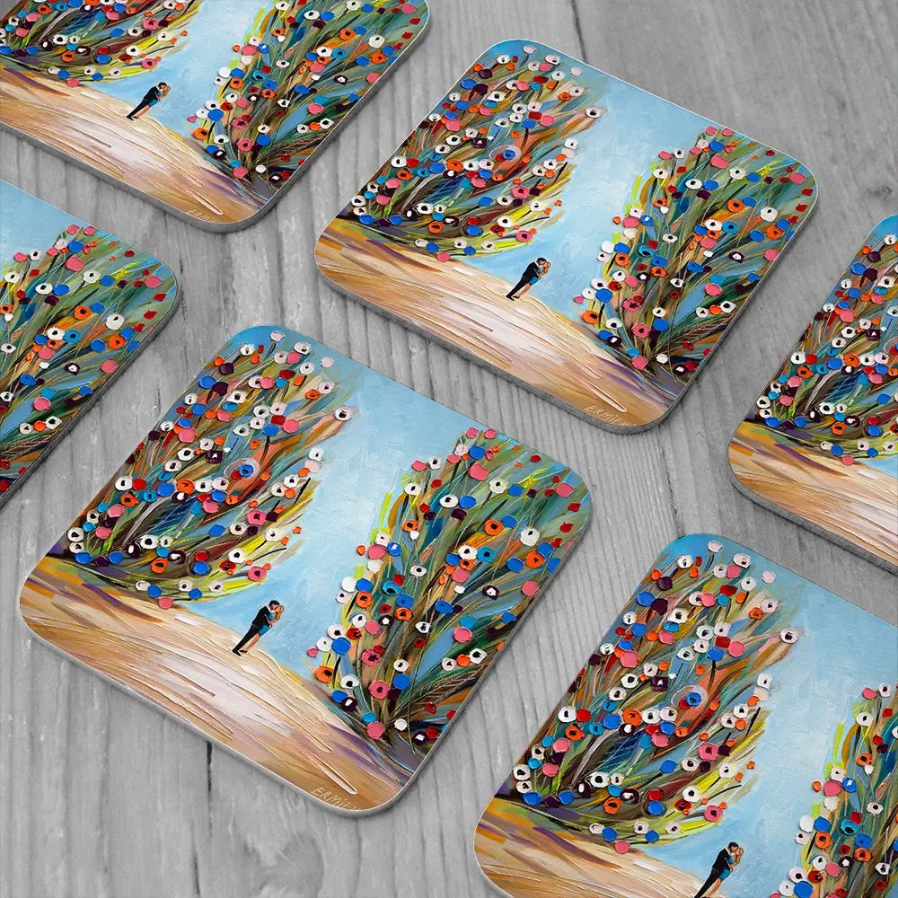 Kiss In The Blooming Garden Coaster Set Kiss In The Blooming Garden Coaster Set wall art product Ekaterina Ermilkina