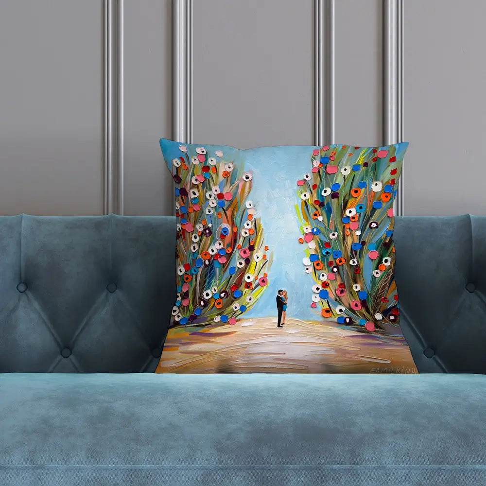 Kiss In The Blooming Garden Cushion Kiss In The Blooming Garden Cushion wall art product Ekaterina Ermilkina