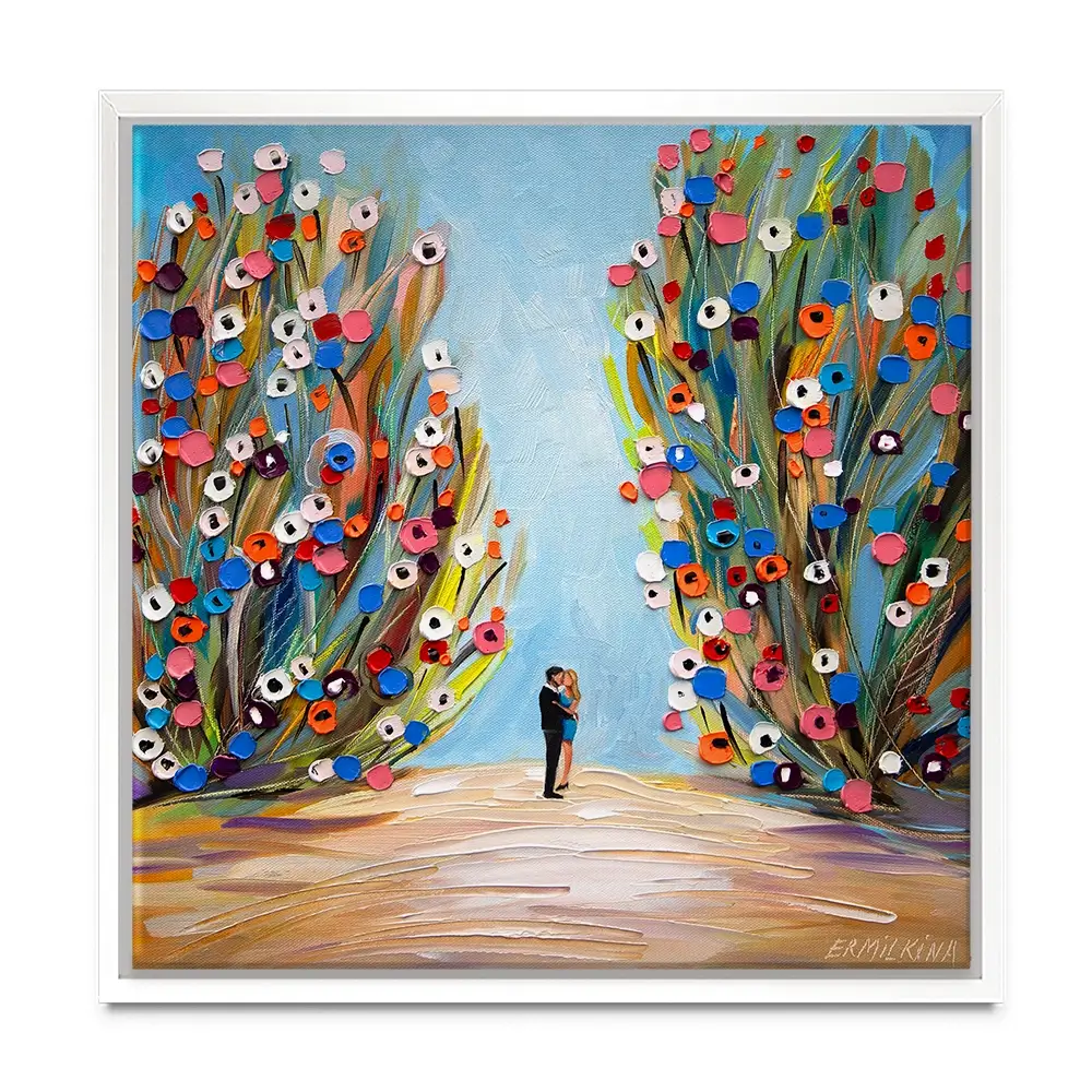 Kiss In The Blooming Garden Square Canvas Print Kiss In The Blooming Garden Square Canvas Print wall art product Ekaterina Ermilkina