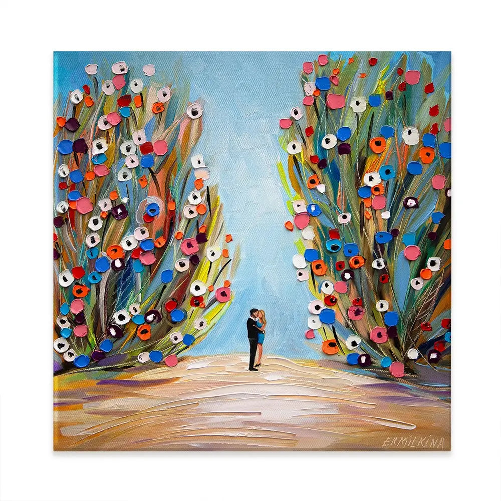 Kiss In The Blooming Garden Square Canvas Print Kiss In The Blooming Garden Square Canvas Print wall art product Ekaterina Ermilkina