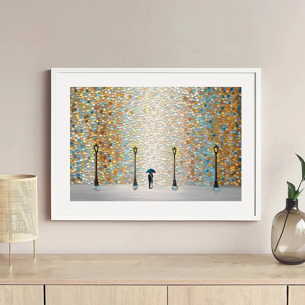 Kiss Under The Golden Rain Framed Art Print Kiss Under The Golden Rain Framed Art Print wall art product Ekaterina Ermilkina