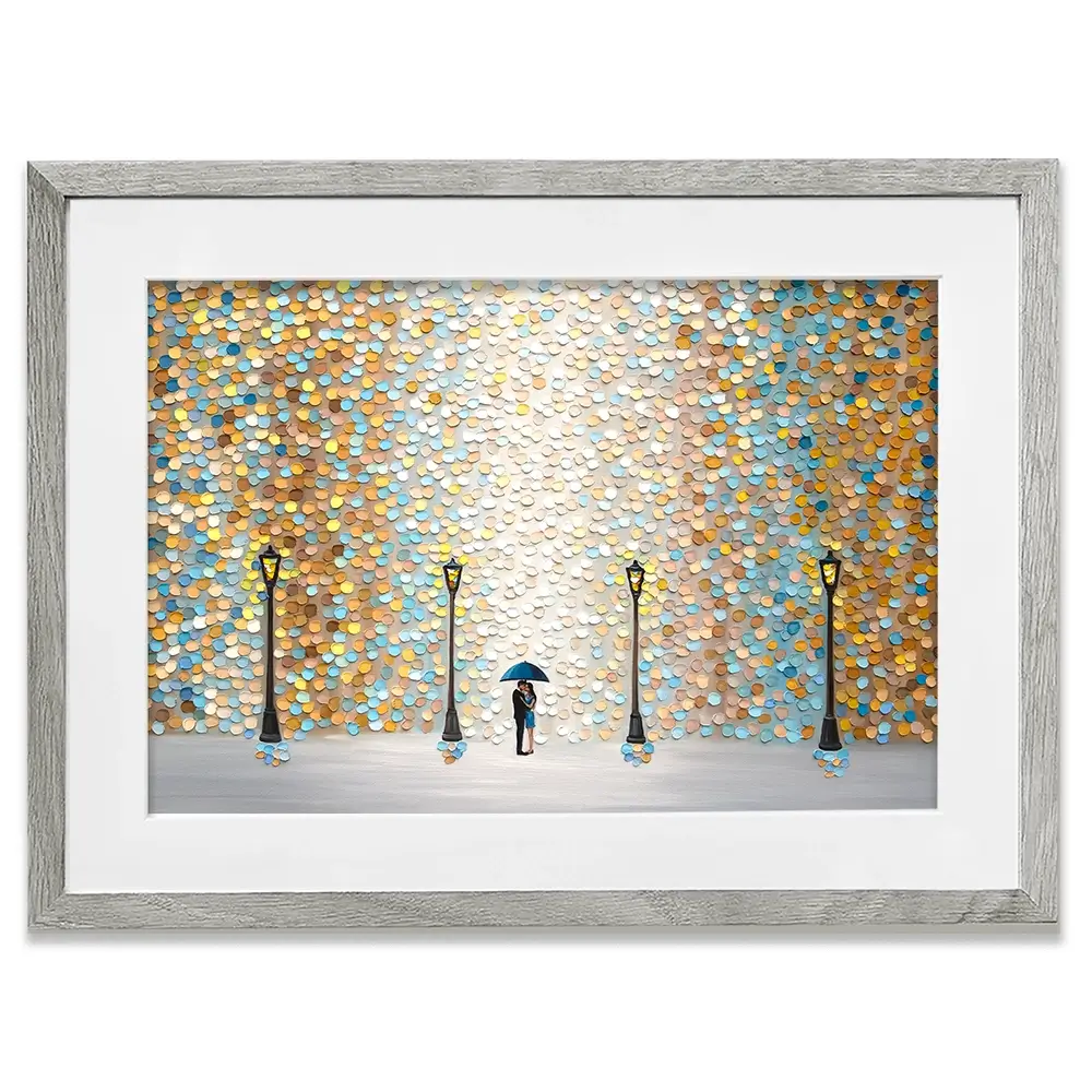 Kiss Under The Golden Rain Framed Art Print Kiss Under The Golden Rain Framed Art Print wall art product Ekaterina Ermilkina