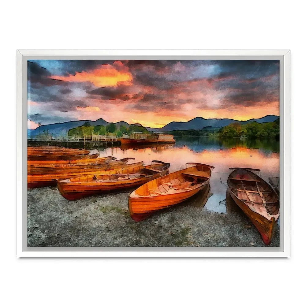 Lake District Boats Canvas Print Lake District Boats Canvas Print wall art product Helen Hotson / Shutterstock