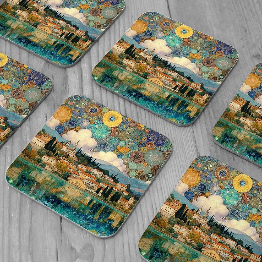 Lake Garda Nouveau Coaster Set Lake Garda Nouveau Coaster Set wall art product Art Print Shop