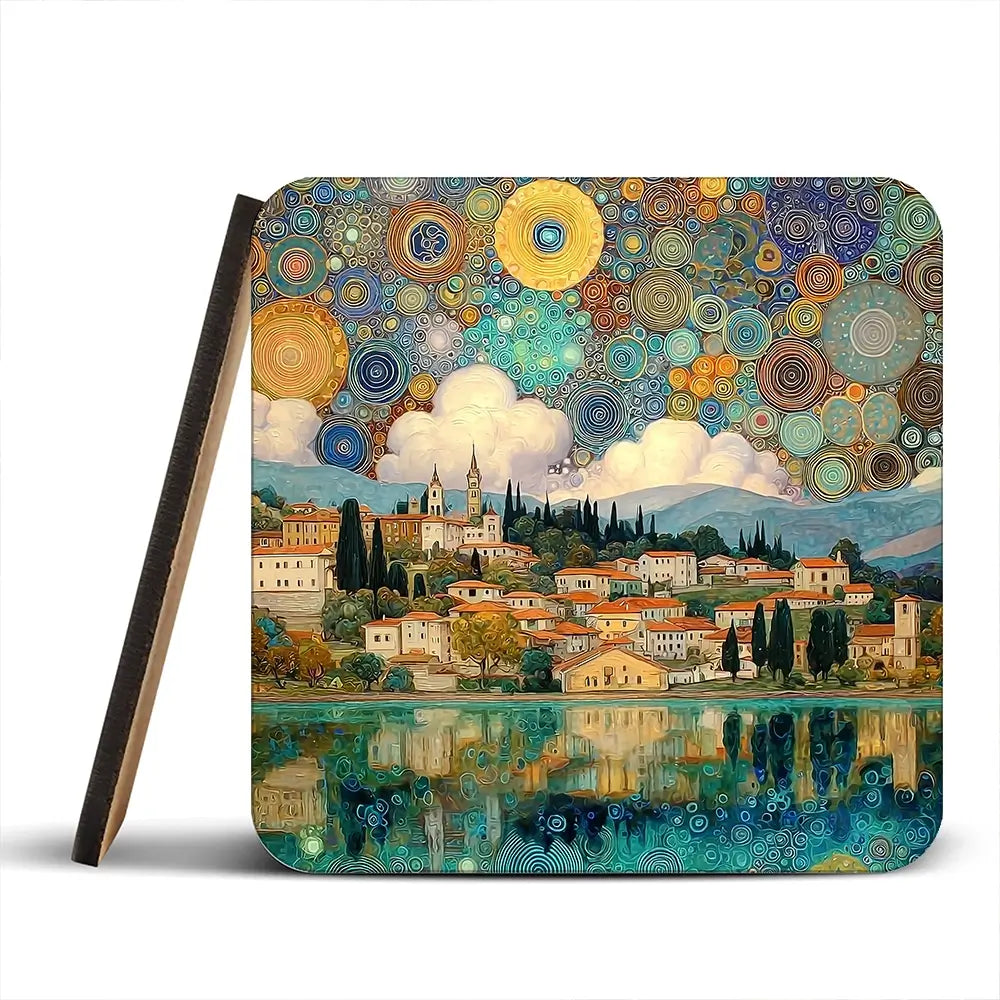 Lake Garda Nouveau Coaster Set Lake Garda Nouveau Coaster Set wall art product Art Print Shop