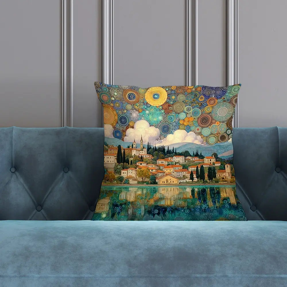 Lake Garda Nouveau Cushion Lake Garda Nouveau Cushion wall art product Art Print Shop