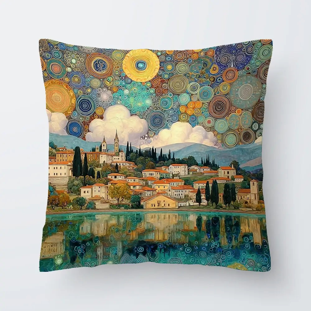 Lake Garda Nouveau Cushion Lake Garda Nouveau Cushion wall art product Art Print Shop