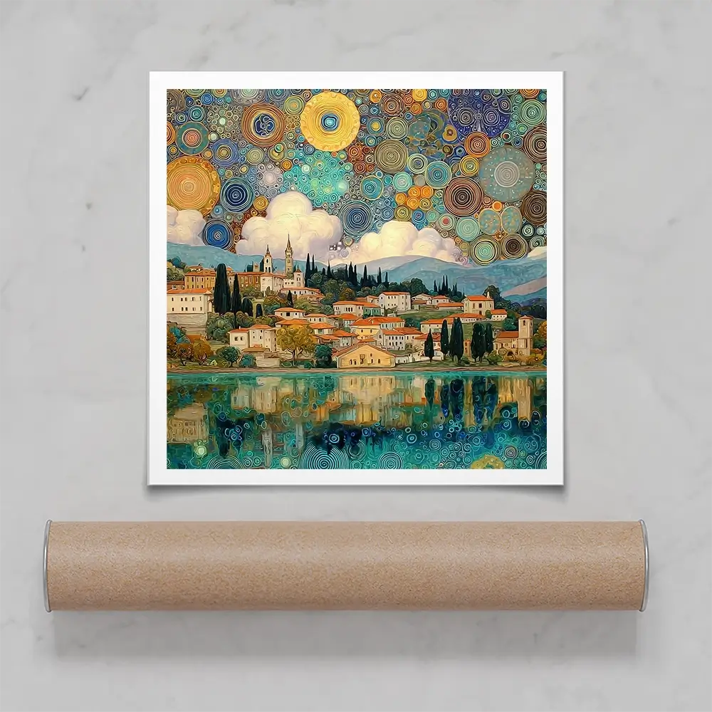 Lake Garda Nouveau Square Art Print Lake Garda Nouveau Square Art Print wall art product Art Print Shop