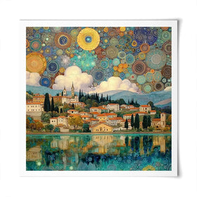 Lake Garda Nouveau Square Art Print Lake Garda Nouveau Square Art Print wall art product Art Print Shop