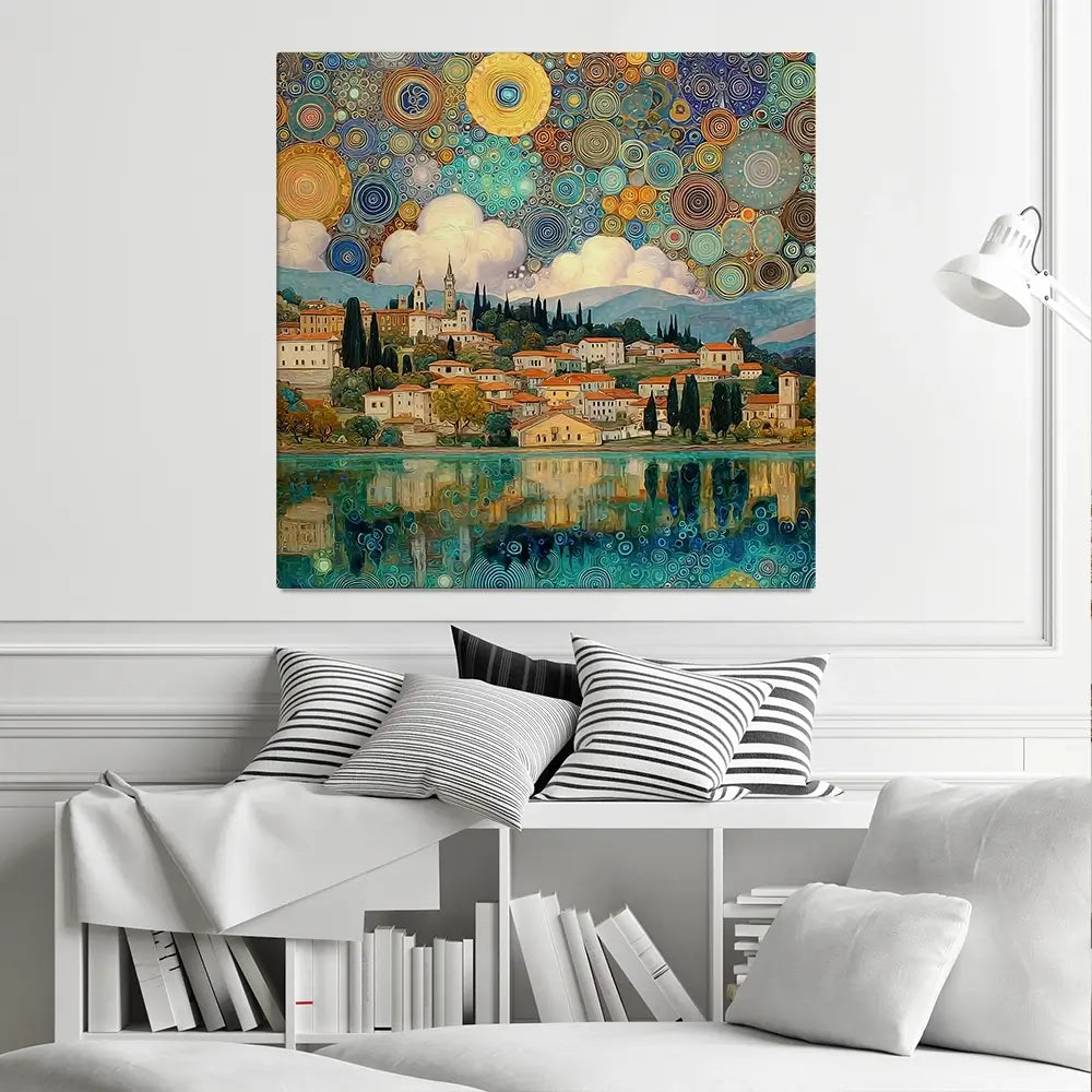 Lake Garda Nouveau Square Canvas Print Lake Garda Nouveau Square Canvas Print wall art product Art Print Shop