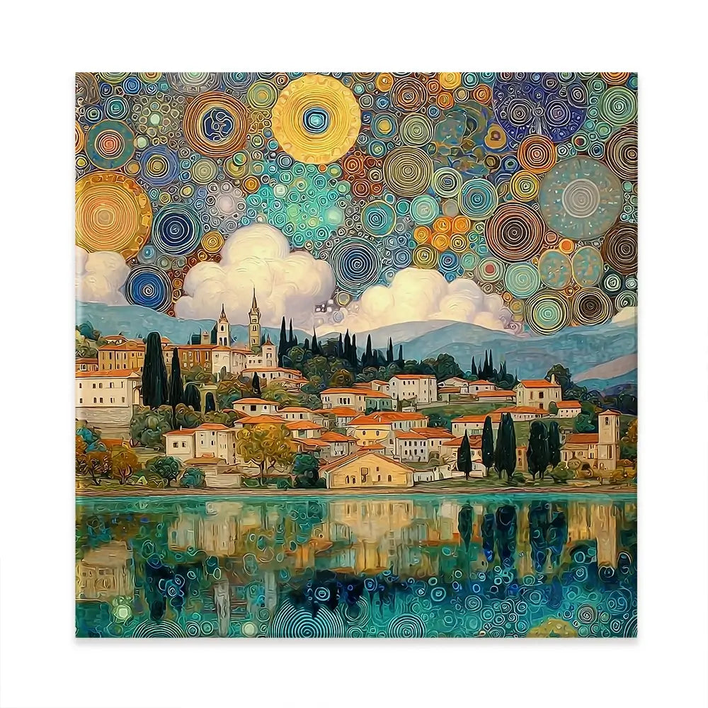 Lake Garda Nouveau Square Canvas Print Lake Garda Nouveau Square Canvas Print wall art product Art Print Shop