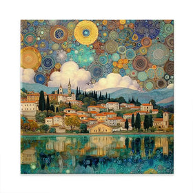 Lake Garda Nouveau Square Canvas Print Lake Garda Nouveau Square Canvas Print wall art product Art Print Shop