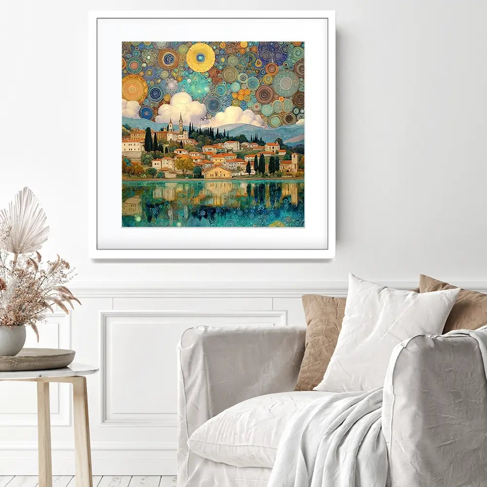 Lake Garda Nouveau Square Framed Art Print Lake Garda Nouveau Square Framed Art Print wall art product Art Print Shop