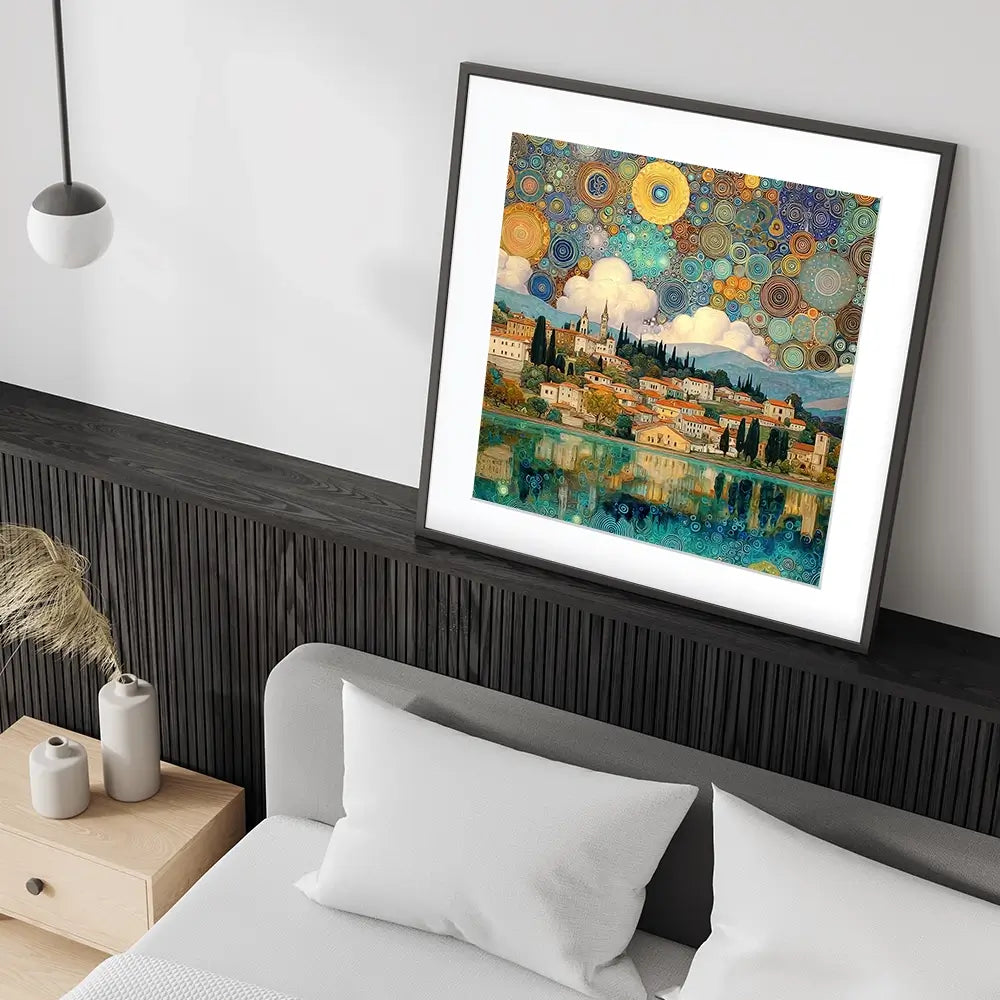Lake Garda Nouveau Square Framed Art Print Lake Garda Nouveau Square Framed Art Print wall art product Art Print Shop