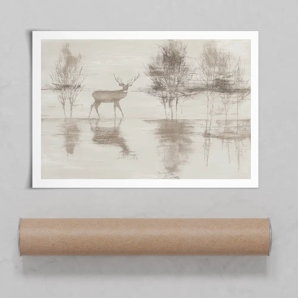 Lake Stag Reflection Art Print Lake Stag Reflection Art Print wall art product Chromatic Storm Studio