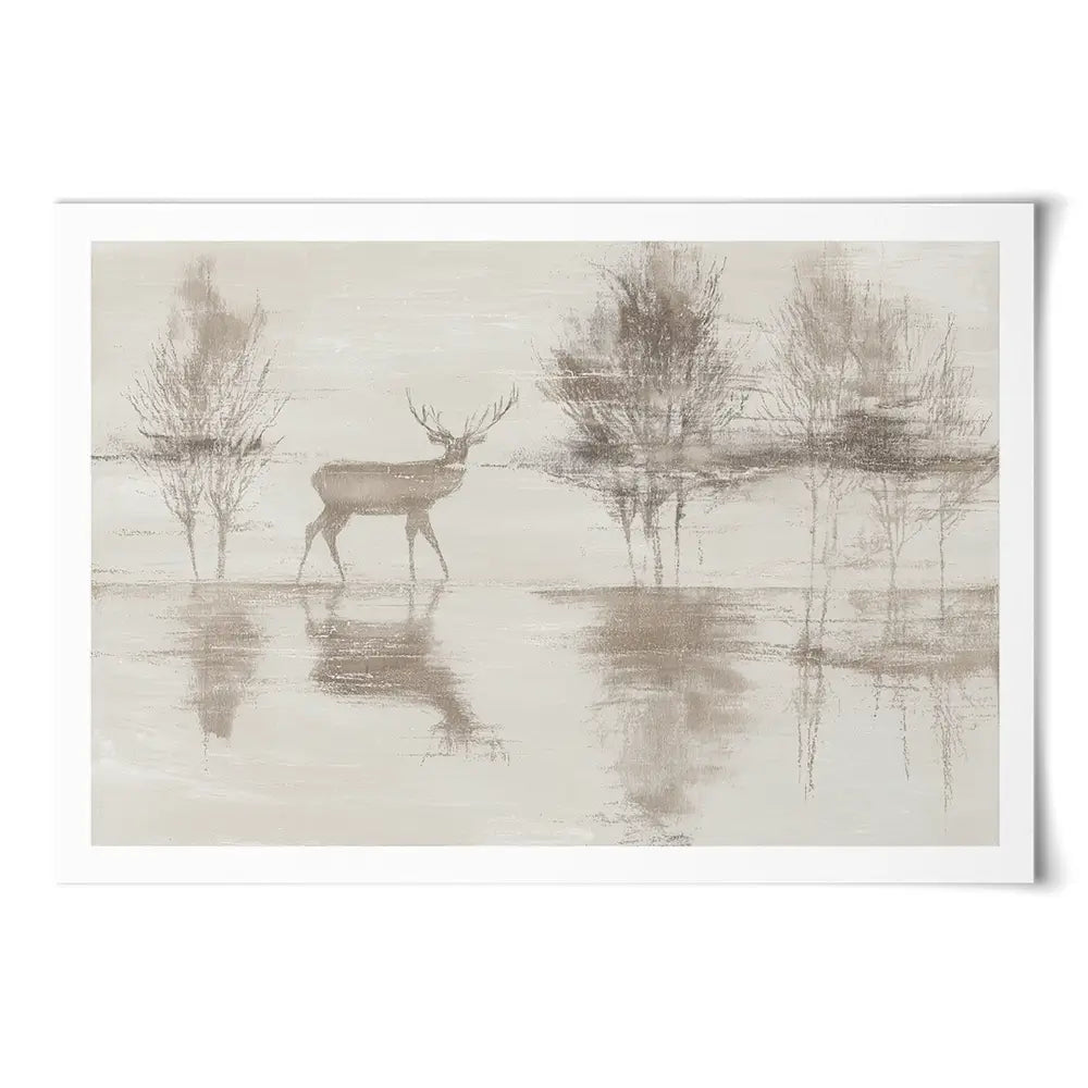 Lake Stag Reflection Art Print Lake Stag Reflection Art Print wall art product Chromatic Storm Studio