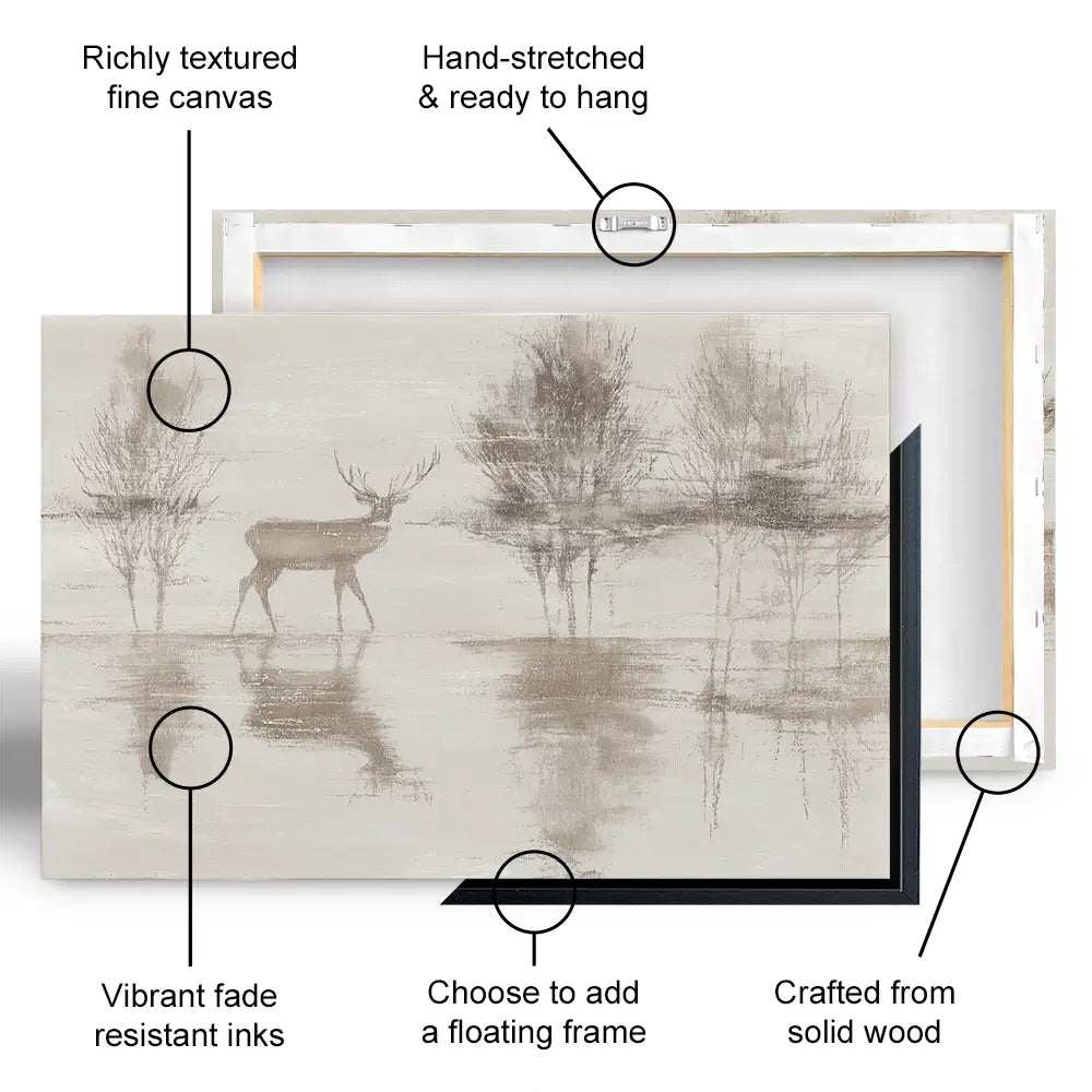Lake Stag Reflection Canvas Print Lake Stag Reflection Canvas Print wall art product Chromatic Storm Studio
