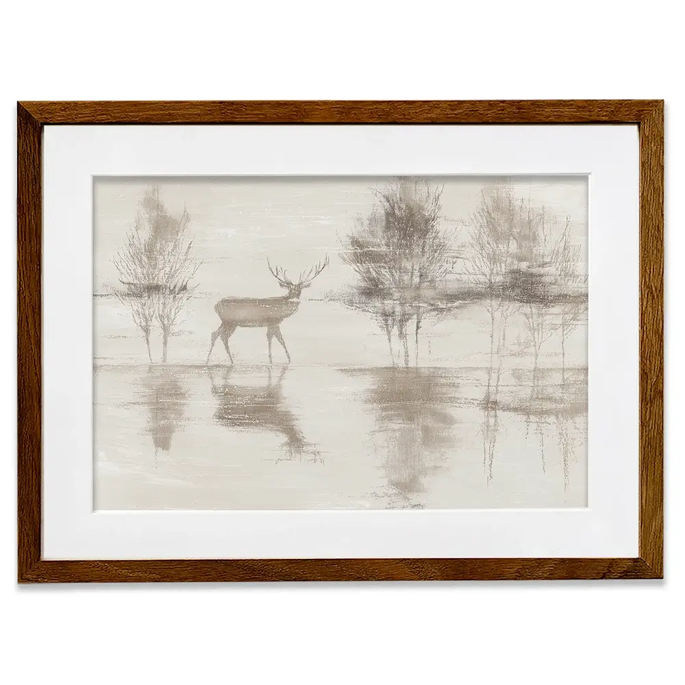 Lake Stag Reflection Framed Art Print Lake Stag Reflection Framed Art Print wall art product Chromatic Storm Studio