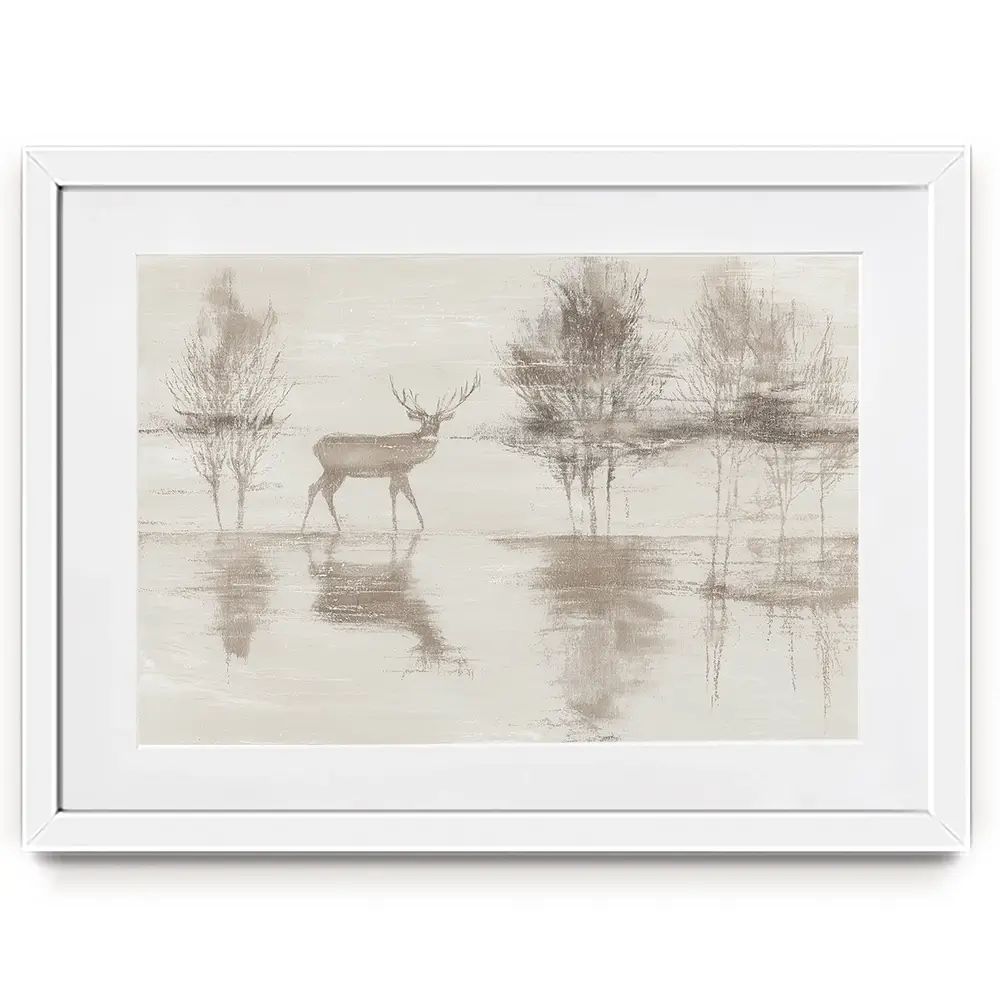 Lake Stag Reflection Framed Art Print Lake Stag Reflection Framed Art Print wall art product Chromatic Storm Studio