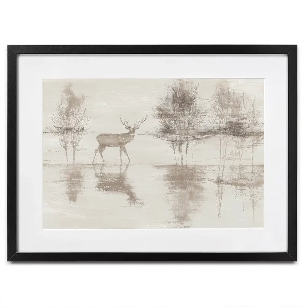 Lake Stag Reflection Framed Art Print Lake Stag Reflection Framed Art Print wall art product Chromatic Storm Studio
