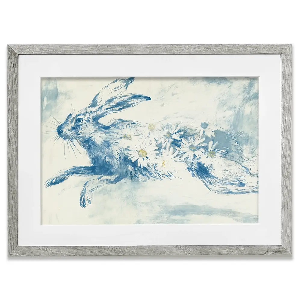 Leaping Rabbit Field Framed Art Print Leaping Rabbit Field Framed Art Print wall art product Chromatic Storm Studio