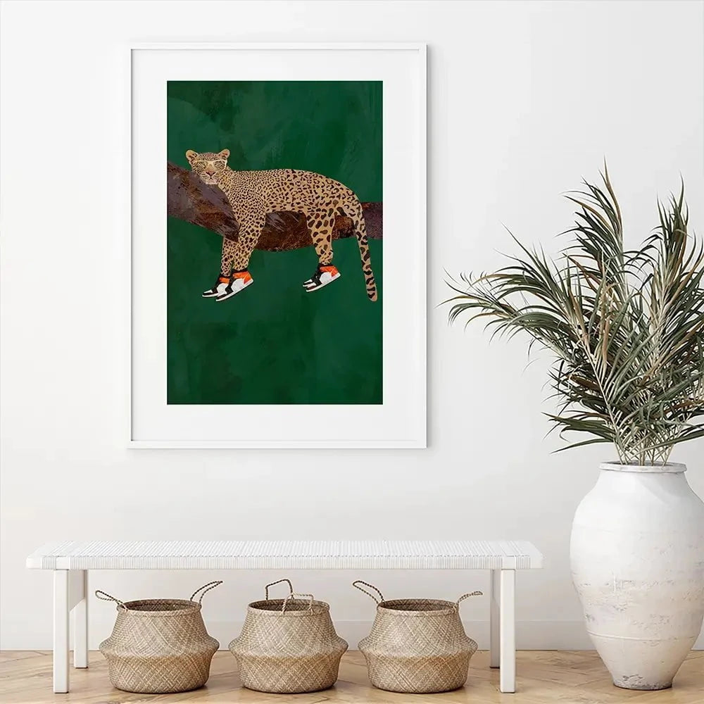 Leopard Wearing Sneakers Framed Art Print Leopard Wearing Sneakers Framed Art Print wall art product Sarah Manovski