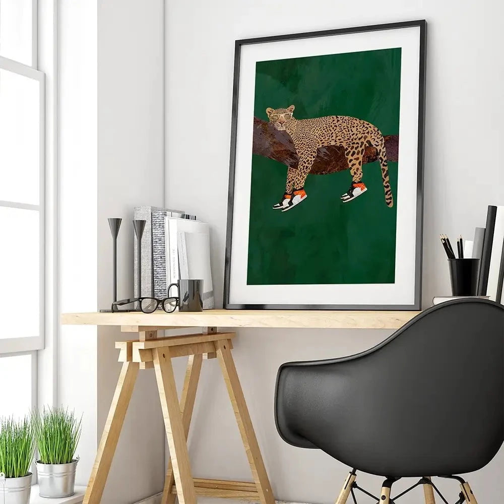 Leopard Wearing Sneakers Framed Art Print Leopard Wearing Sneakers Framed Art Print wall art product Sarah Manovski