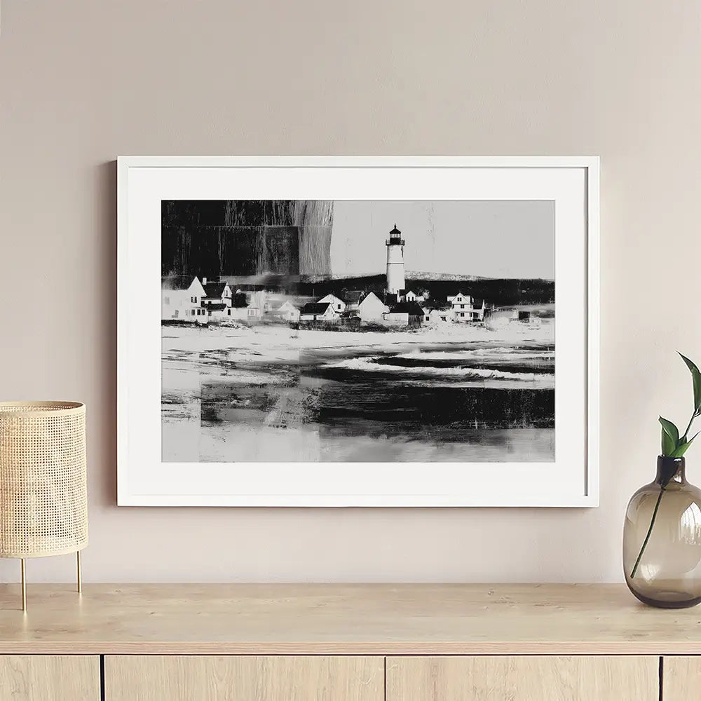 Lighthouse By The Ocean Framed Art Print Lighthouse By The Ocean Framed Art Print wall art product Chromatic Storm Studio