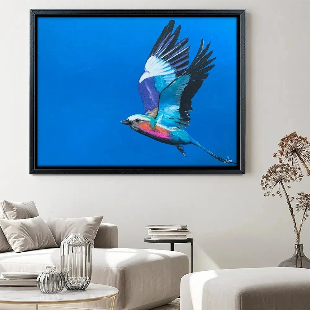 Lilac Breasted Roller In Flight Canvas Print Lilac Breasted Roller In Flight Canvas Print wall art product Laure Bury