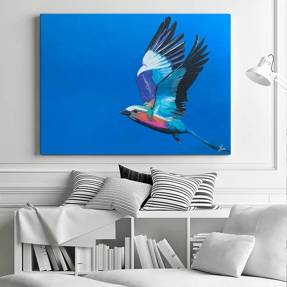 Lilac Breasted Roller In Flight Canvas Print Lilac Breasted Roller In Flight Canvas Print wall art product Laure Bury