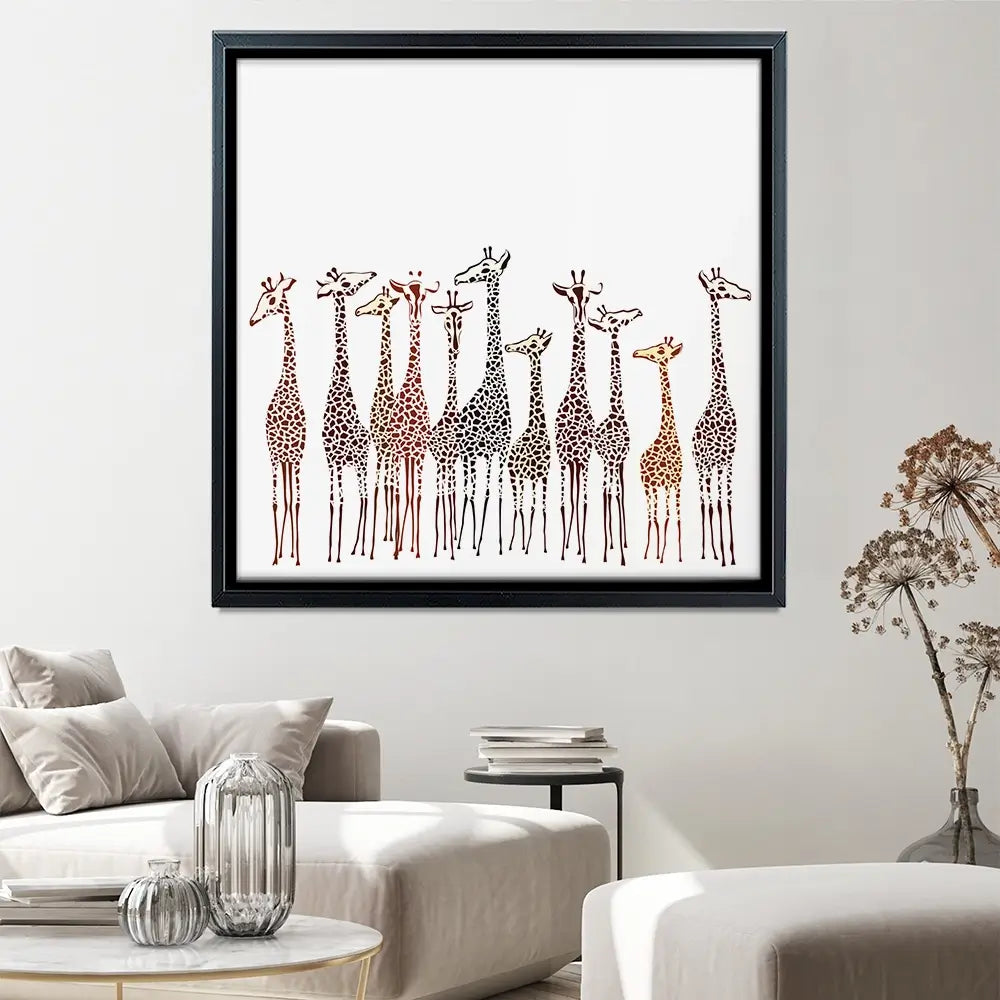 Line Of Giraffes Square Canvas Print Line Of Giraffes Square Canvas Print wall art product fresher / Shutterstock