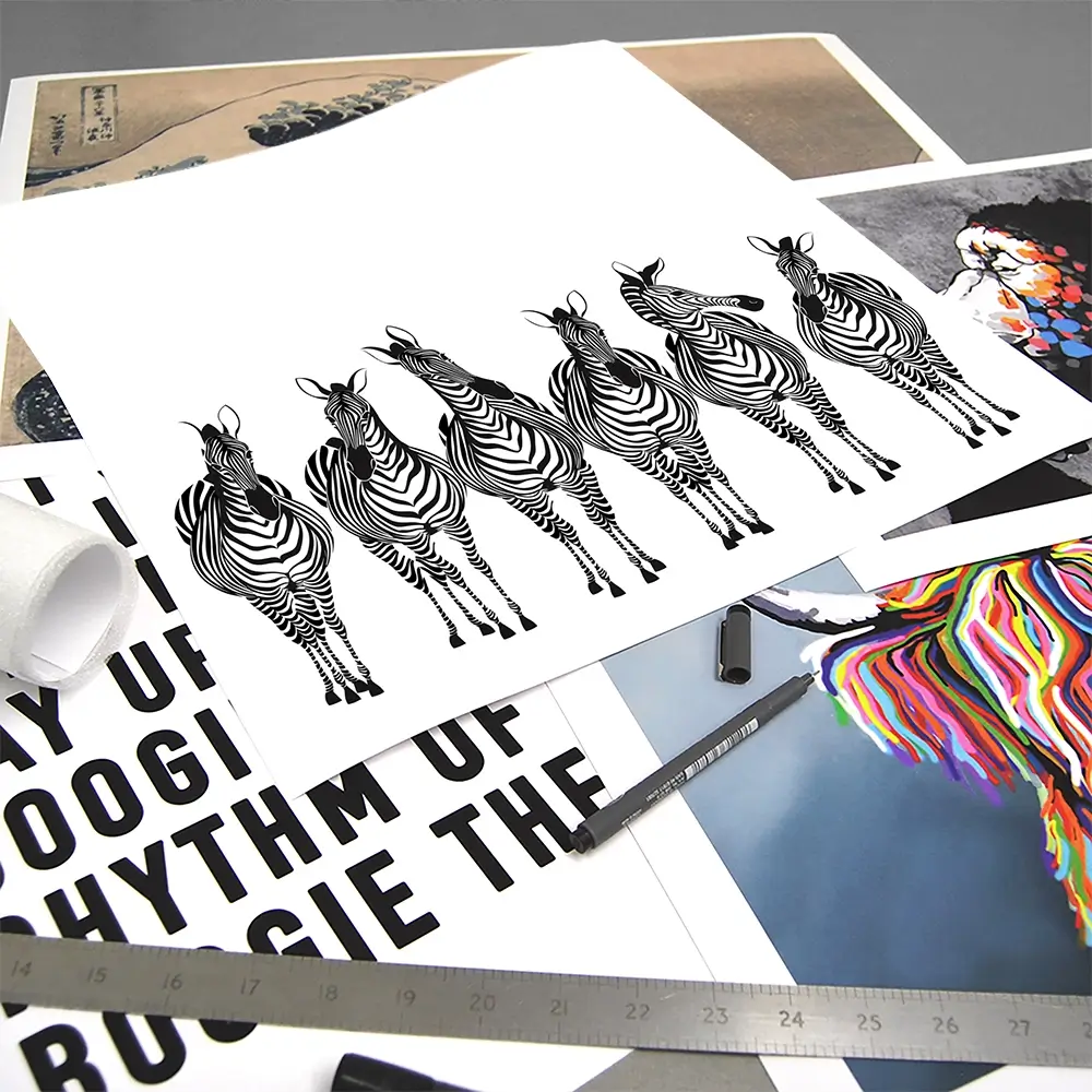Line Of Zebras Square Art Print Line Of Zebras Square Art Print wall art product Art Print Shop