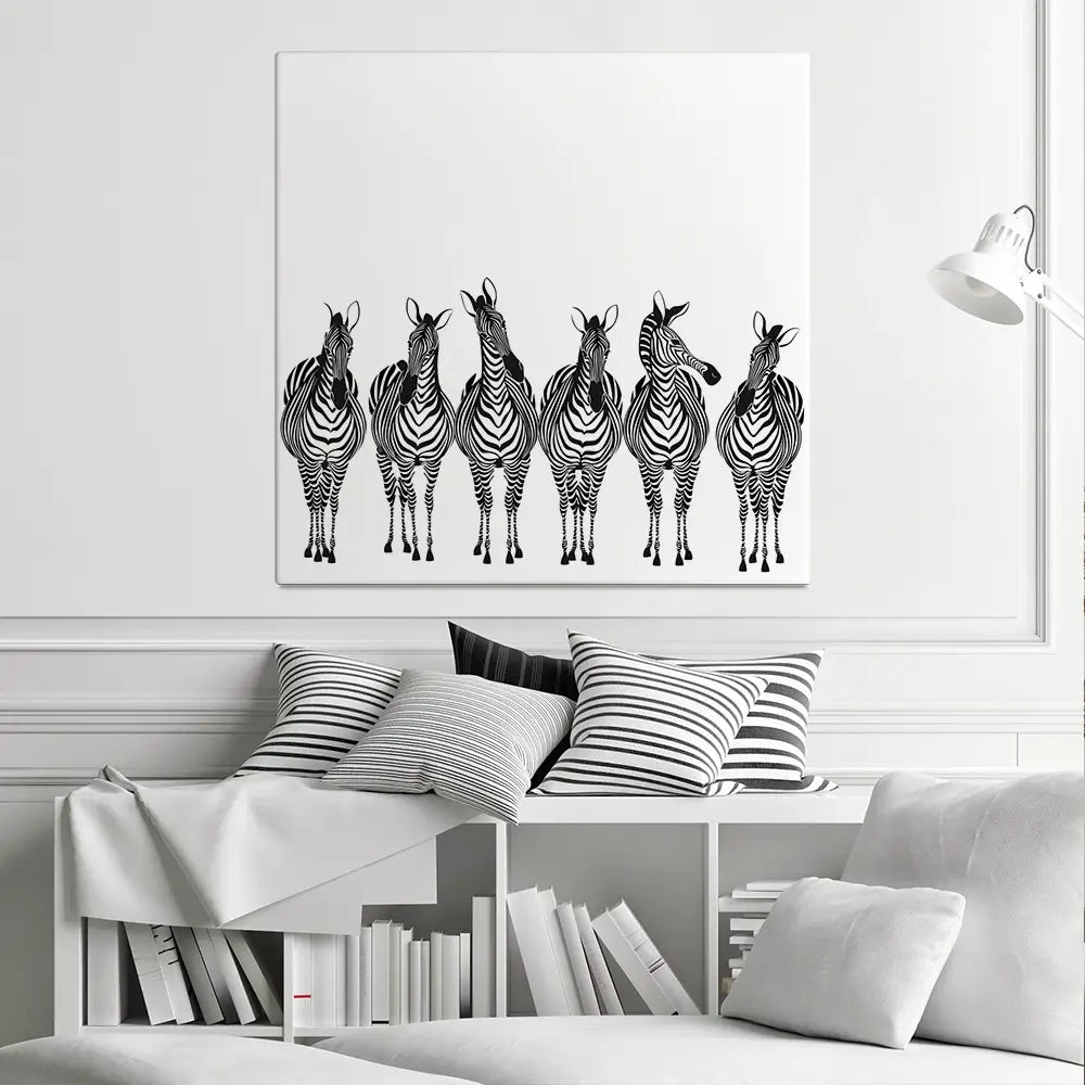 Line Of Zebras Square Canvas Print Line Of Zebras Square Canvas Print wall art product fresher / Shutterstock