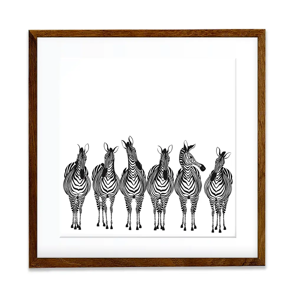 Line Of Zebras Square Framed Art Print Line Of Zebras Square Framed Art Print wall art product Art Print Shop