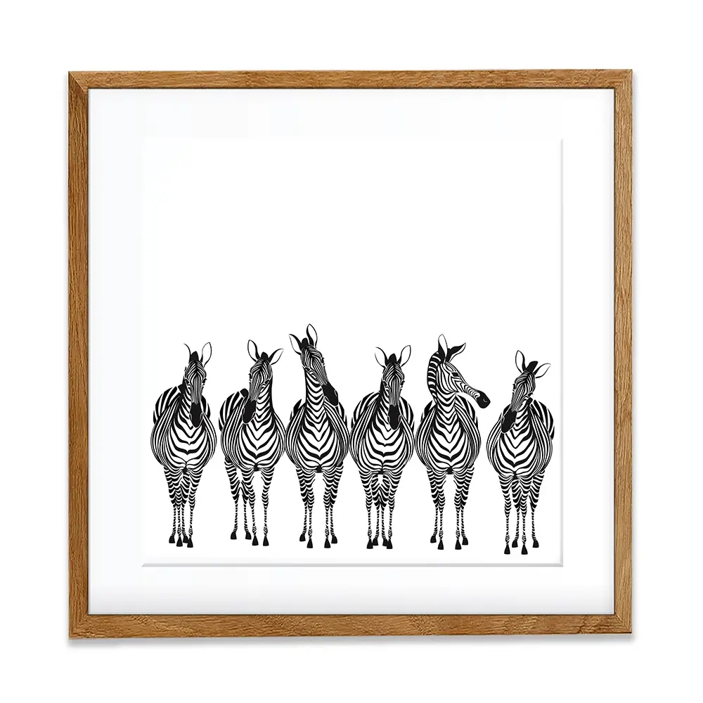 Line Of Zebras Square Framed Art Print Line Of Zebras Square Framed Art Print wall art product Art Print Shop