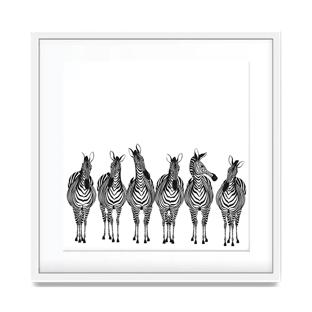 Line Of Zebras Square Framed Art Print Line Of Zebras Square Framed Art Print wall art product Art Print Shop