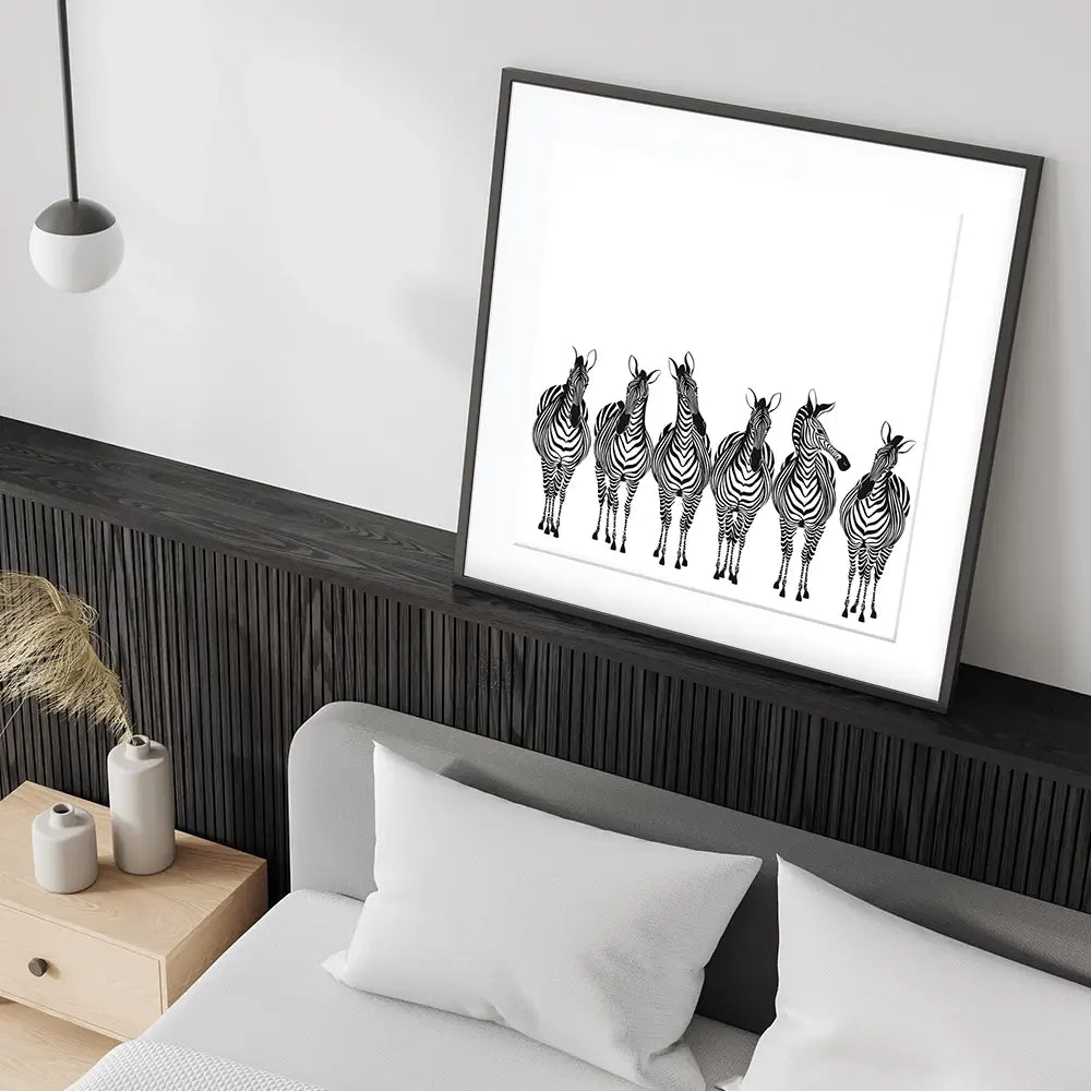 Line Of Zebras Square Framed Art Print Line Of Zebras Square Framed Art Print wall art product Art Print Shop